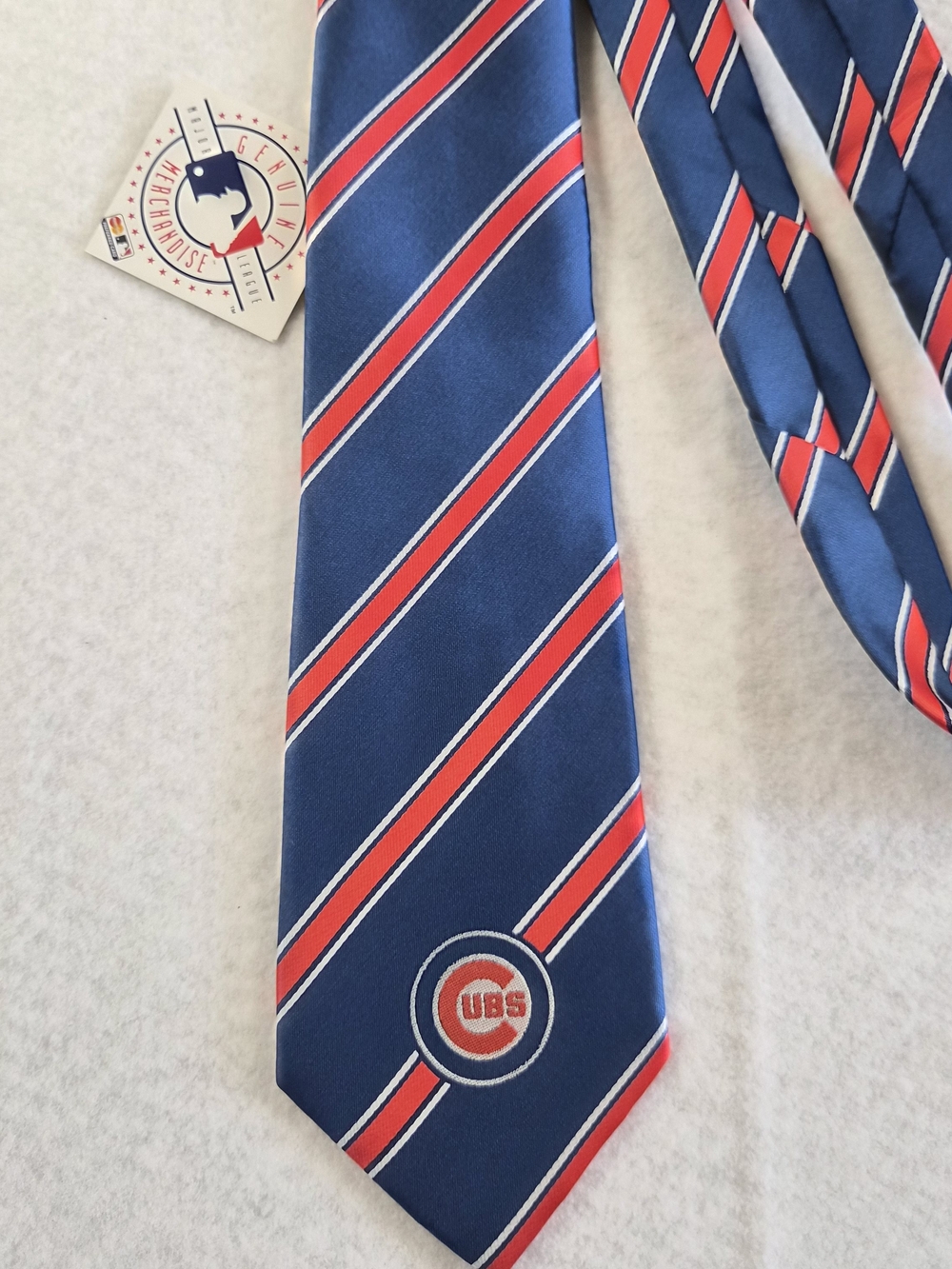 MLB Navy Blue Red and White Diagonal Stripe Tie